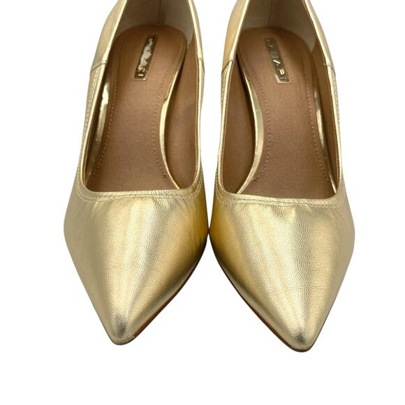 Tahari Peyton Metallic Gold Leather Pointed Toe Stiletto Heel Classic Pumps - Picture 7 of 11